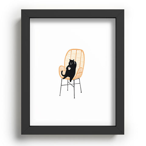 Jimmy Tan Lazy cat 2 enjoying coffee Recessed Framing Rectangle