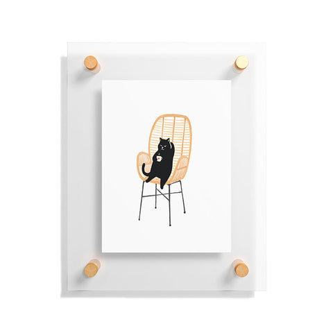 Jimmy Tan Lazy cat 2 enjoying coffee Floating Acrylic Print