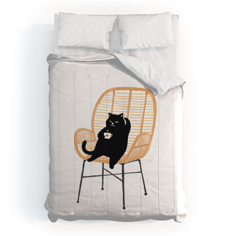 Jimmy Tan Lazy cat 2 enjoying coffee Comforter