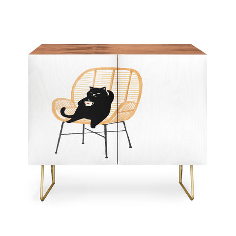Jimmy Tan Lazy cat 2 enjoying coffee Credenza