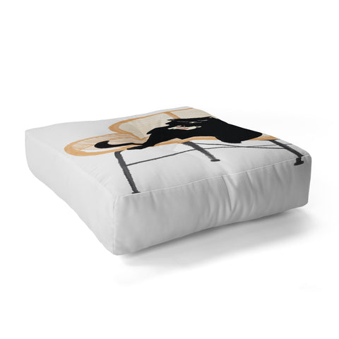 Jimmy Tan Lazy cat 2 enjoying coffee Floor Pillow Square