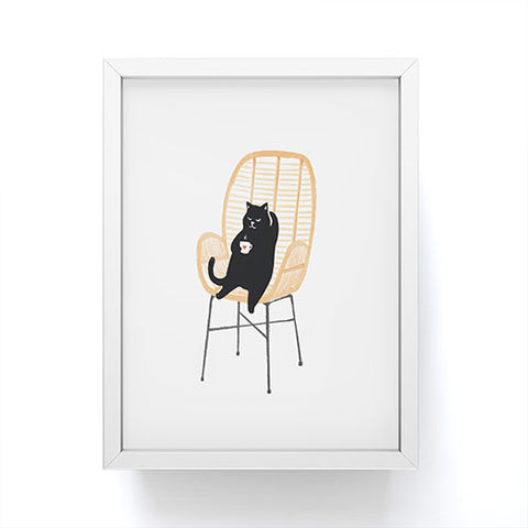 Jimmy Tan Lazy cat 2 enjoying coffee Framed Mini Art Print