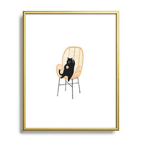 Jimmy Tan Lazy cat 2 enjoying coffee Metal Framed Art Print