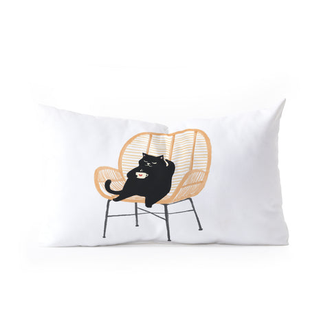 Jimmy Tan Lazy cat 2 enjoying coffee Oblong Throw Pillow