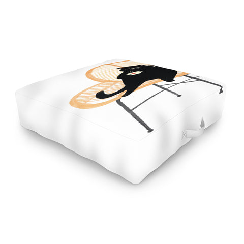 Jimmy Tan Lazy cat 2 enjoying coffee Outdoor Floor Cushion