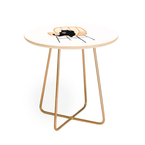 Jimmy Tan Lazy cat 2 enjoying coffee Round Side Table