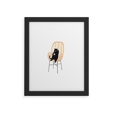 Jimmy Tan Lazy cat 2 enjoying coffee Framed Art Print