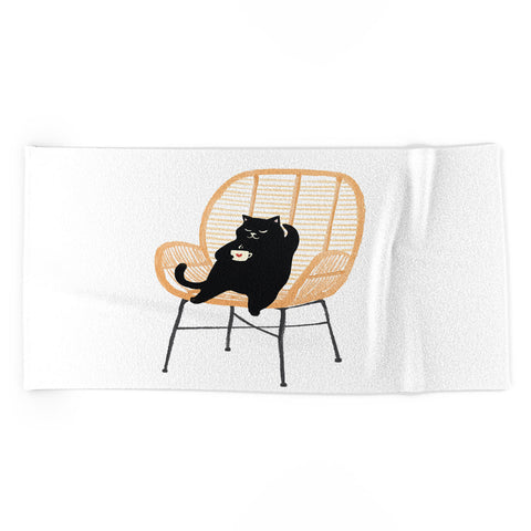 Jimmy Tan Lazy cat 2 enjoying coffee Beach Towel