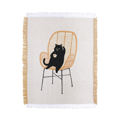 Jimmy Tan Lazy cat 2 enjoying coffee Throw Blanket