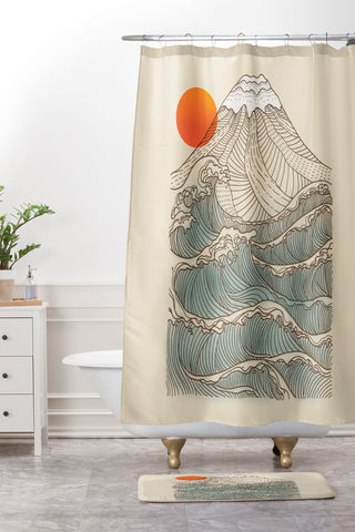 Jimmy Tan Mount Fuji the great wave Shower Curtain And Mat