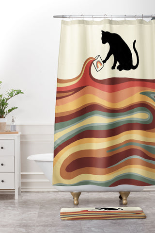Jimmy Tan Rainbow cat 1 coffee milk drop Shower Curtain And Mat