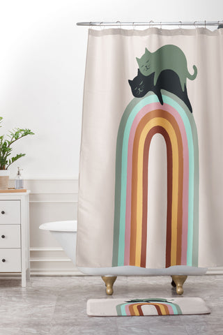 Jimmy Tan Rainbow cat 3 lover hugs Shower Curtain And Mat