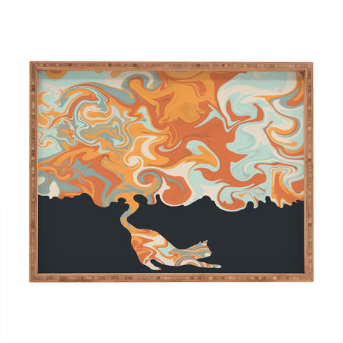 Jimmy Tan Rainbow cat 4 yoga meow Rectangular Tray