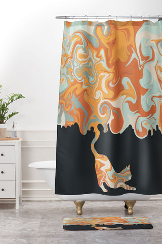 Jimmy Tan Rainbow cat 4 yoga meow Shower Curtain And Mat