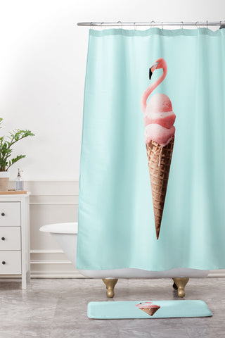 Jonas Loose Flamingo Cone Shower Curtain And Mat