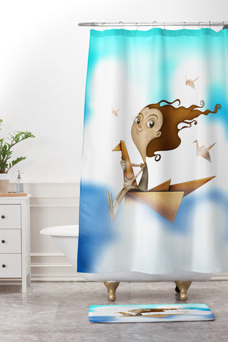 Jose Luis Guerrero Origami Flying Shower Curtain And Mat