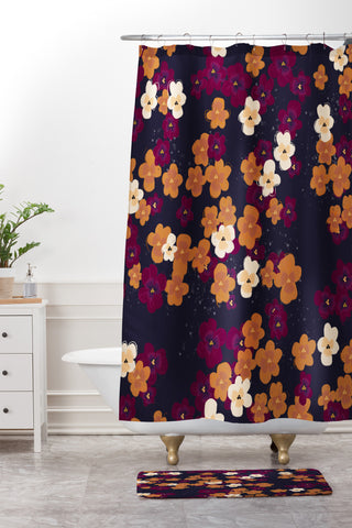 Joy Laforme Blooms of Mini Pansies Shower Curtain And Mat