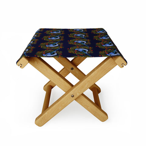 Joy Laforme Christmas Blue Jay Wreaths Folding Stool