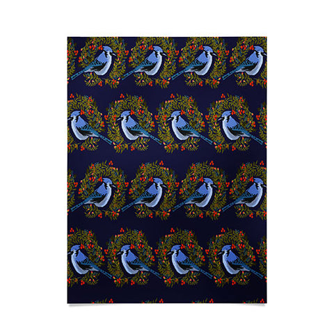 Joy Laforme Christmas Blue Jay Wreaths Poster