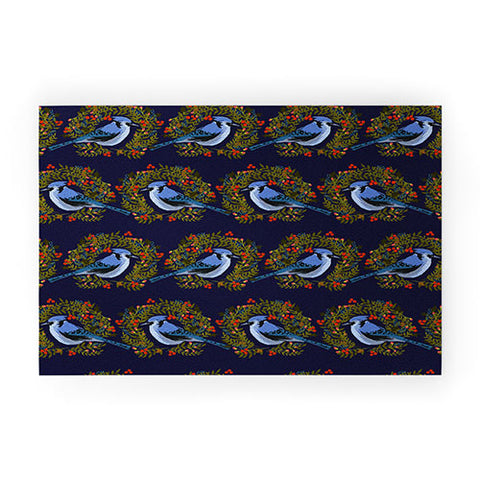 Joy Laforme Christmas Blue Jay Wreaths Welcome Mat