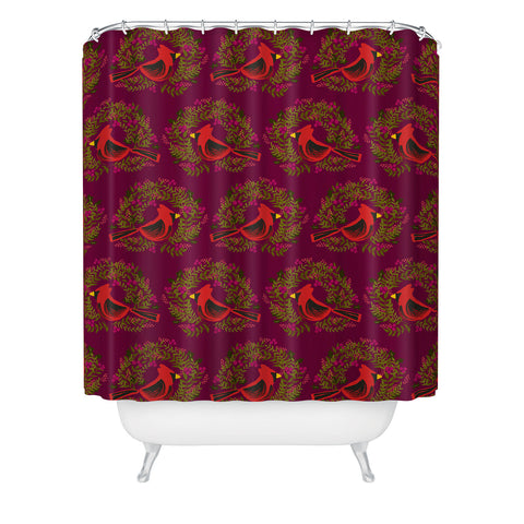 Joy Laforme Christmas Cardinal Wreaths Shower Curtain