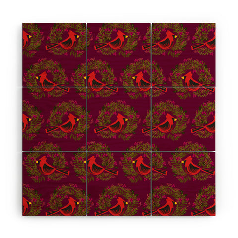 Joy Laforme Christmas Cardinal Wreaths Wood Wall Mural