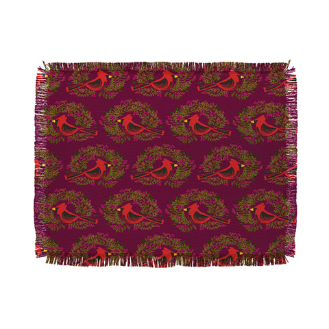 Joy Laforme Christmas Cardinal Wreaths Throw Blanket