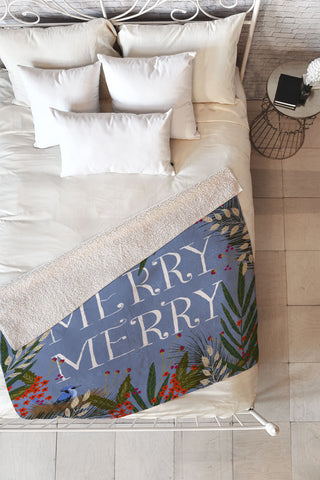 Joy Laforme Christmas Merry Merry Wreath Fleece Throw Blanket