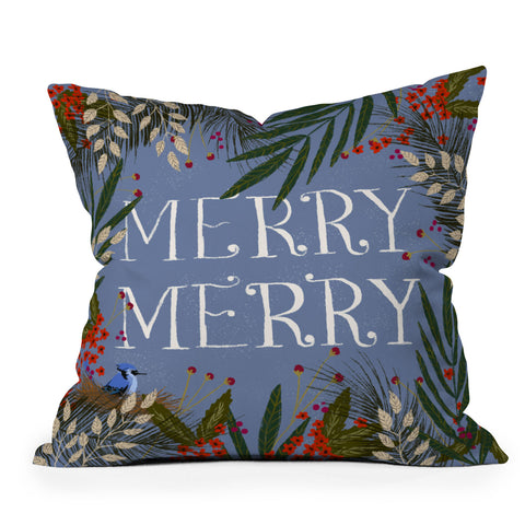Joy Laforme Christmas Merry Merry Wreath Throw Pillow