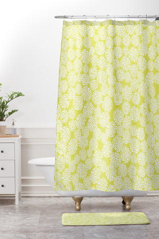 Joy Laforme Dahlias Chartreuse Shower Curtain And Mat