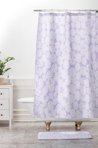 Joy Laforme Dahlias In Periwinkle Shower Curtain And Mat