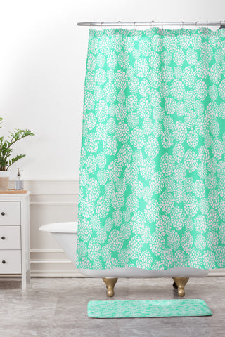 Joy Laforme Dahlias Seafoam Shower Curtain And Mat