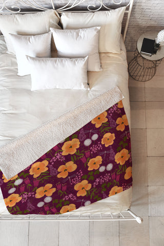 Joy Laforme Dandelions and Wild Pansies Fleece Throw Blanket
