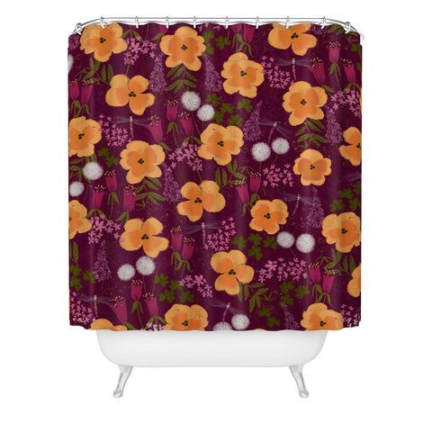 Joy Laforme Dandelions and Wild Pansies Shower Curtain