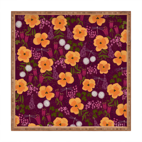 Joy Laforme Dandelions and Wild Pansies Square Tray