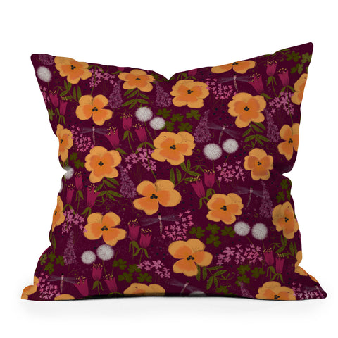 Joy Laforme Dandelions and Wild Pansies Throw Pillow