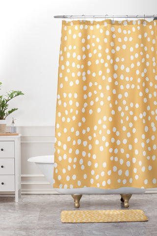 Joy Laforme Dots In Orange Shower Curtain And Mat