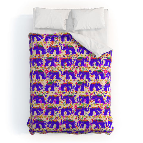 Joy Laforme Elephants Deco On Exotic Florals Comforter