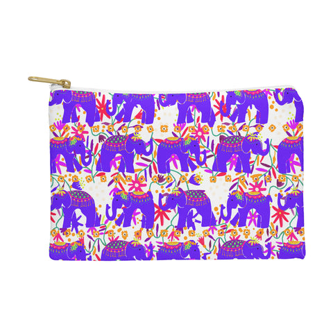Joy Laforme Elephants Deco On Exotic Florals Pouch