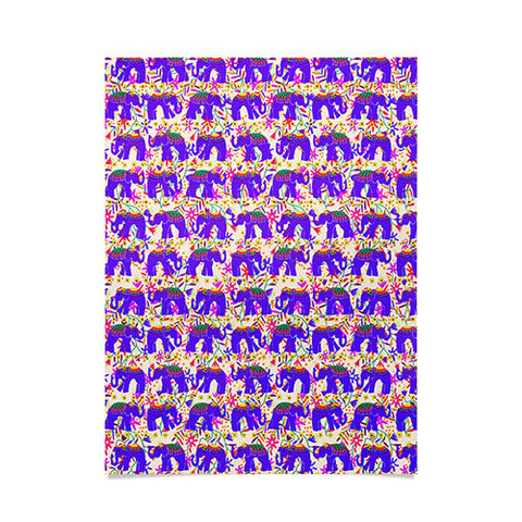 Joy Laforme Elephants Deco On Exotic Florals Poster