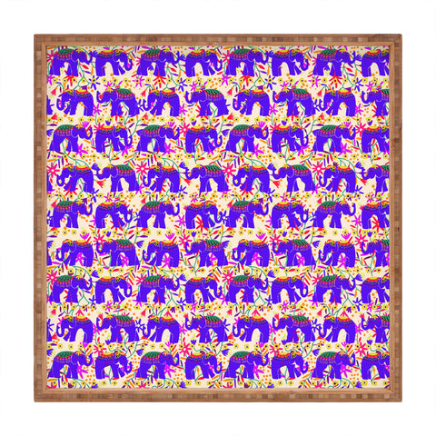 Joy Laforme Elephants Deco On Exotic Florals Square Tray