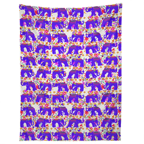 Joy Laforme Elephants Deco On Exotic Florals Tapestry