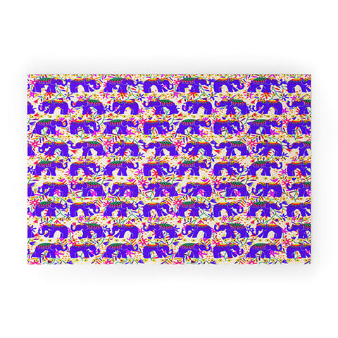 Joy Laforme Elephants Deco On Exotic Florals Welcome Mat