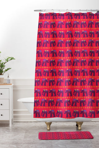Joy Laforme Elephants Deco Shower Curtain And Mat