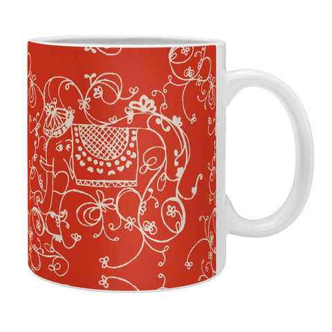 Joy Laforme Far Far Away Elephants II In Coral Red Coffee Mug