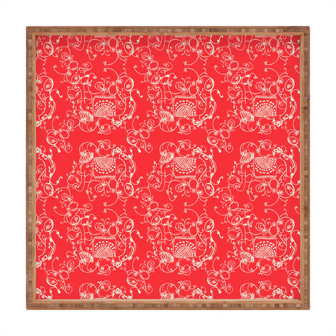 Joy Laforme Far Far Away Elephants II In Coral Red Square Tray
