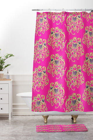 Joy Laforme Far Far Away Elephants in Pink Shower Curtain And Mat