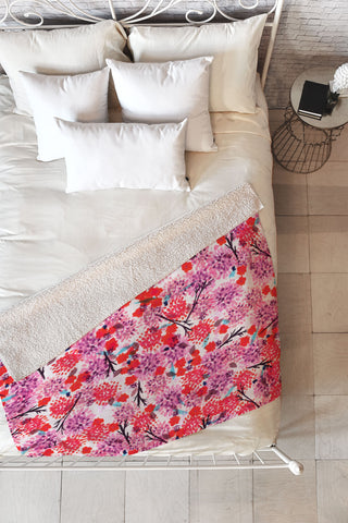 Joy Laforme Floral Forest Red Fleece Throw Blanket