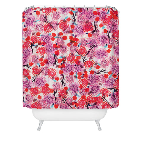 Joy Laforme Floral Forest Red Shower Curtain