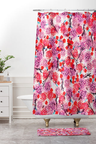 Joy Laforme Floral Forest Red Shower Curtain And Mat